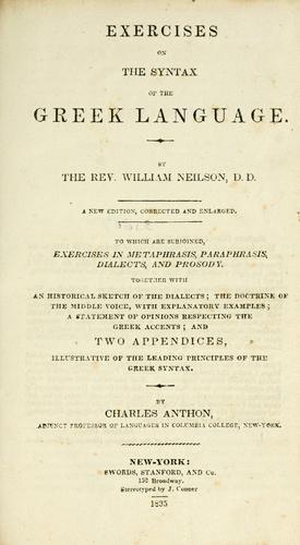 Cover for Exercises on the syntax of the Greek language