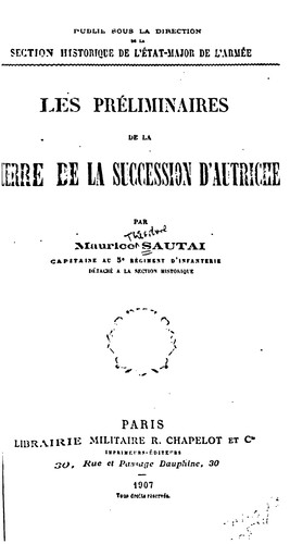 Cover for Les Préliminaires de la Guerre de la Succession D'Autriche