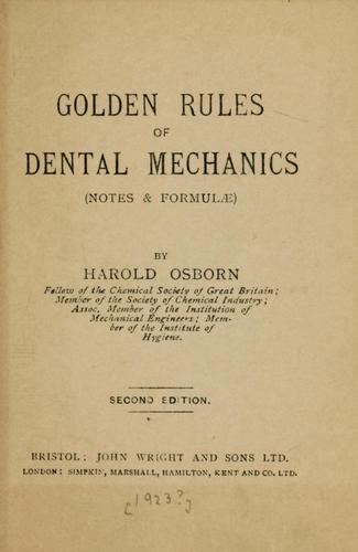 Cover for Golden rules of dental mechanics
