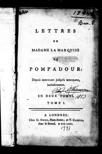 Cover for Lettres de Madame la marquise de Pompadour