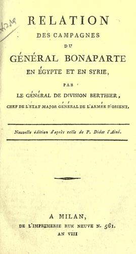 Cover for Relation des campagnes du Général Bonaparte en Egypte et en Syrie.