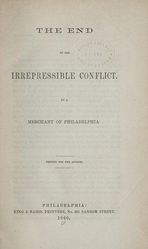 Cover for The end of the irrepressible conflict