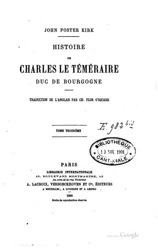 Cover for Histoire de Charles le Téméraire duc de Bourgogne