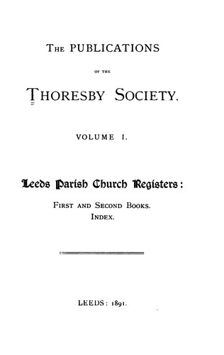 Cover for The Publications of the Thoresby Society