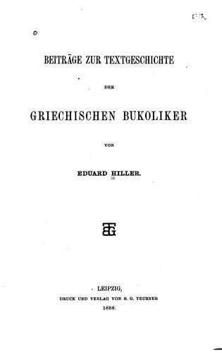 Cover for Beiträge zur Textgeschichte der griechischen Bukoliker