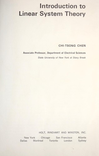 Cover for Introduction to linear system theory.