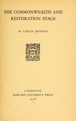 Cover for The Commonwealth and Restoration stage