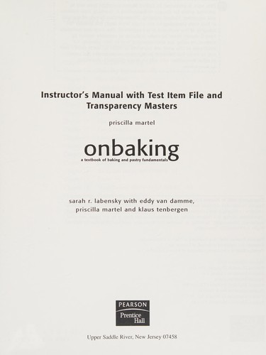 Cover for Instructor's manual with test item file and transparency masters, On baking