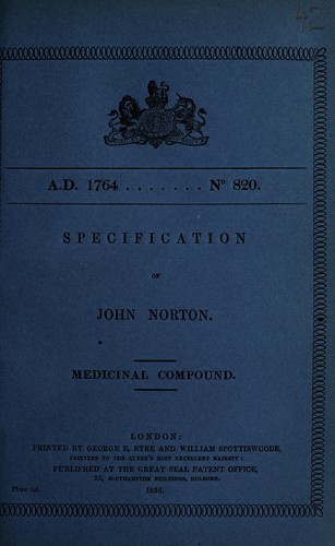 Cover for Specification of John Norton
