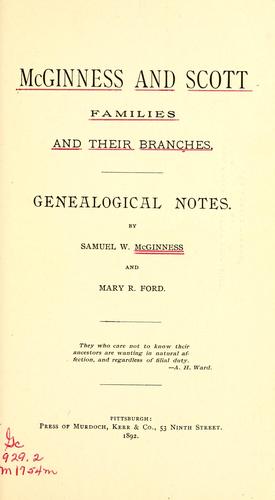 Cover for McGinness and Scott families and their branches.