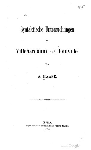 Cover for Syntaktische Untersuchungen zu Villehardouin und Joinville