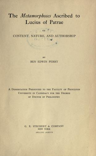 Cover for The Metamorphoses ascribed to Lucius of Patrae