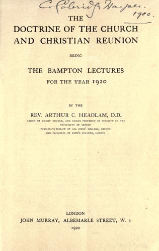 Cover for The doctrine of the church and Christian reunion