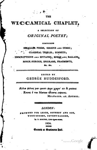 Cover for The Wiccamical Chaplet, a Selection of Original Poetry: Comprising Smaller ...
