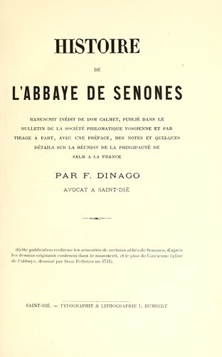 Cover for Histoire de l'Abbaye de Senones