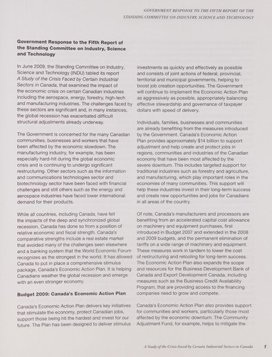 Cover for Government response to the fifth report of the Standing Committee on Industry, Science and Technology