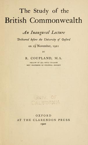 Cover for The study of the British commonwealth