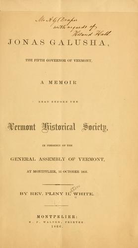 Cover for Jonas Galusha, the fifth governor of Vermont
