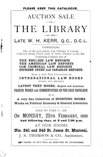 Cover for Auction sale of the library of the late W.H. Kerr, Q.C., D.C.L.