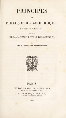 Cover for Principes de philosphie zoologique. Discut©♭s en mars 1830
