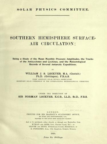 Cover for Southern hemisphere surface-air circulation: being a study of the mean monthly pressure amplitudes