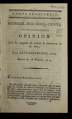 Cover for Opinion sur les moyens de relever le commerce et les arts