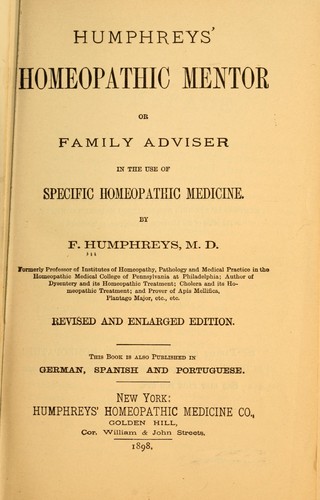 Cover for Humphreys' homeopathic mentor, or Family adviser in the use of specific homeopathic medicine