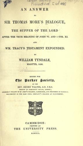Cover for An answer to Sir Thomas More's Dialogue