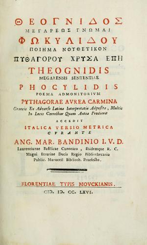 Cover for Theognidos Megarenõs Gnõmai