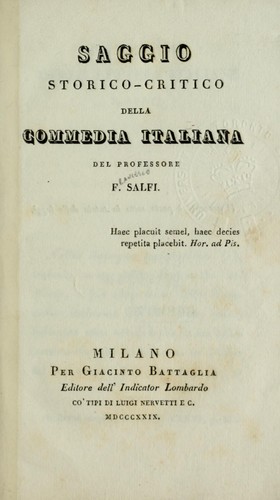 Cover for Saggio storico-critico della commedia italiana
