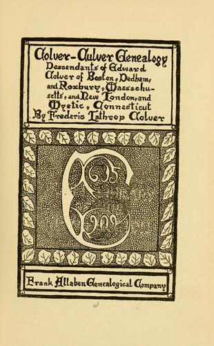 Cover for Colver-Culver genealogy