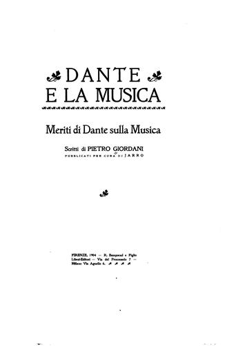 Cover for Dante e la musica