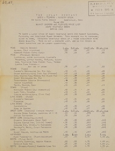 Cover for ASGRO vegetable seeds, spring 1945