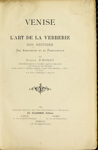 Cover for Venise, l'art de la verrerie