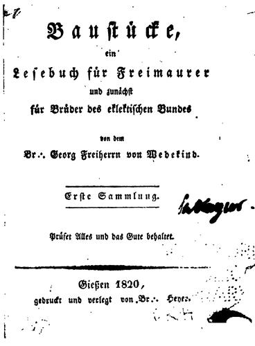 Cover for Baustücke, ein Lesebuch für Freimaurer und zunächst für Brüder des eklektischen Bundes