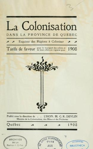 Cover for La colonisation dans la province de Québec