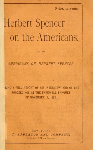 Cover for Herbert Spencer on the Americans and the Americans on Herbert Spencer.