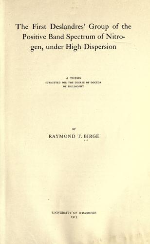 Cover for The first Deslandres' group of the positive band spectrum of nitrogen, under high dispersion
