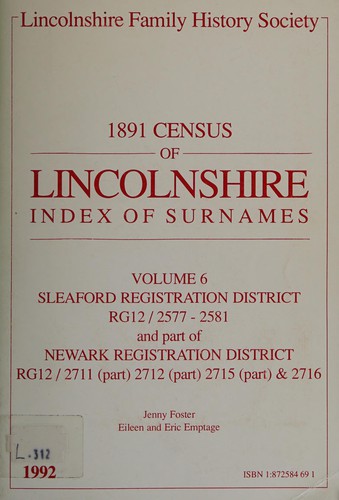 Cover for 1891 census of Lincolnshire index of surnames
