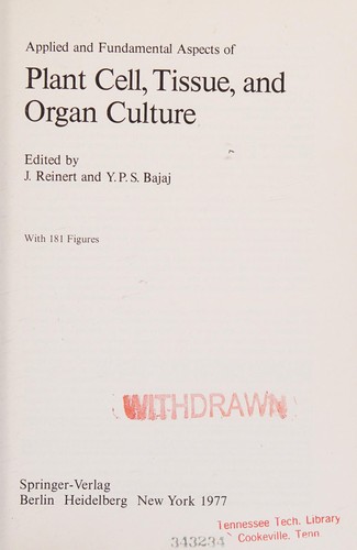 Cover for Applied and fundamental aspects of plant cell, tissue, and organ culture