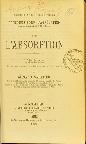 Cover for De l'absorption