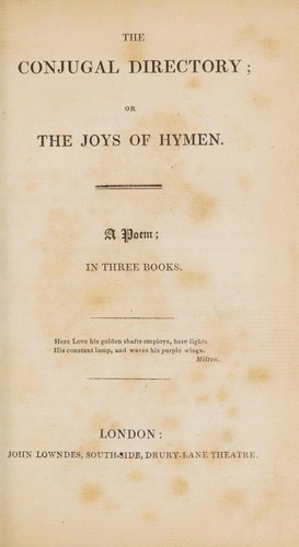 Cover for The conjugal directory, or, The joys of hymen