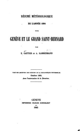 Cover for Resume meteorologique pour Geneve et le Grand Saint-Bernard