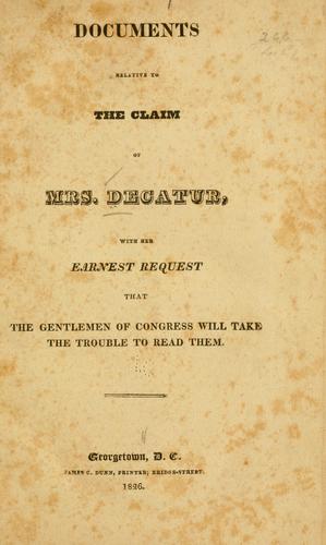 Cover for Documents relative to the claim of Mrs. Decatur