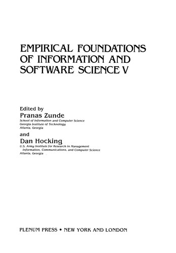 Cover for Empirical Foundations of Information and Software Science V