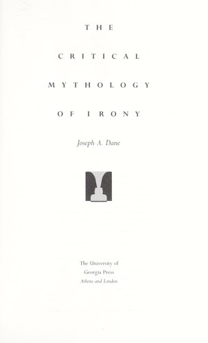 Cover for The critical mythology of irony