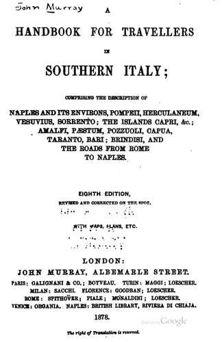 Cover for A Handbook for Travellers in Southern Italy: Comprising the Description of ...