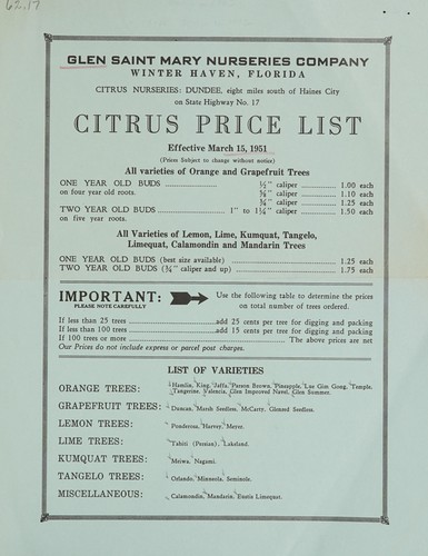 Cover for Citrus price list
