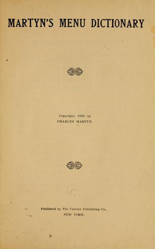 Cover for Martyn's menu dictionary ...