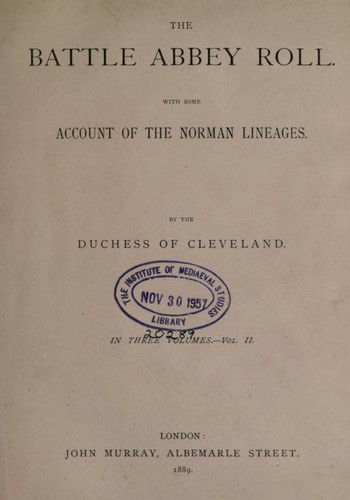 Cover for The Battle Abbey roll, with some account of the Norman lineages